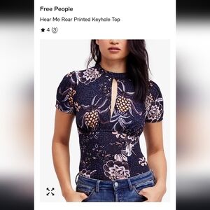 Free People Navy/black and Pink Floral Blouse